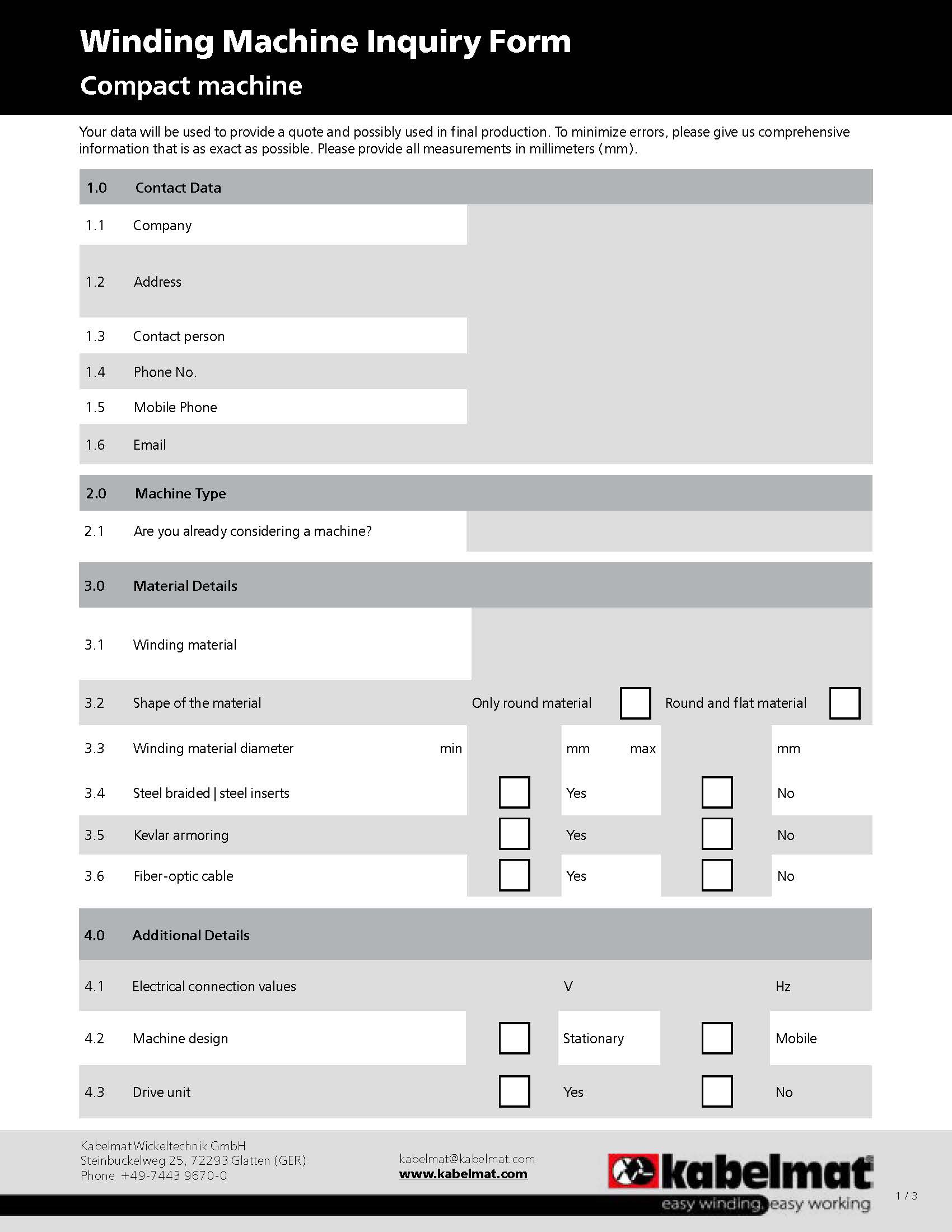 Winding Machine Inquiry Form